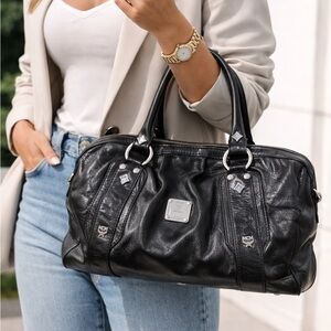 MCM Black Leather Satchel